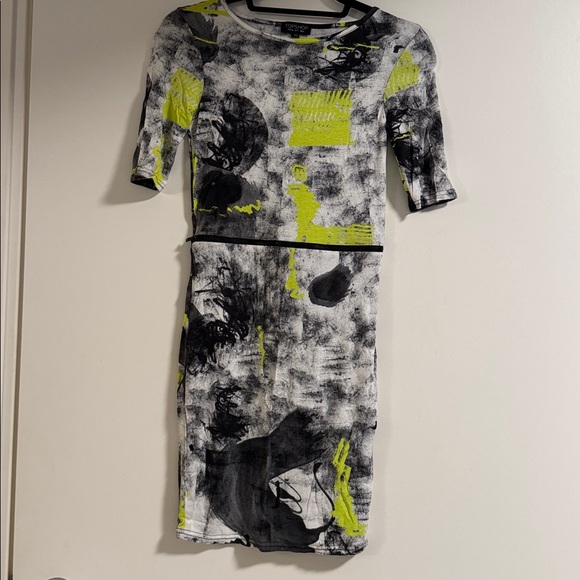 Topshop Neon Green Mini Dress with Midriff Zipper - Picture 5 of 6